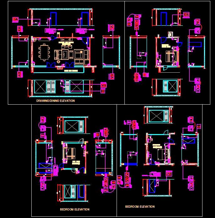 Bedrooms and Living Rooms DWG Electrical Design